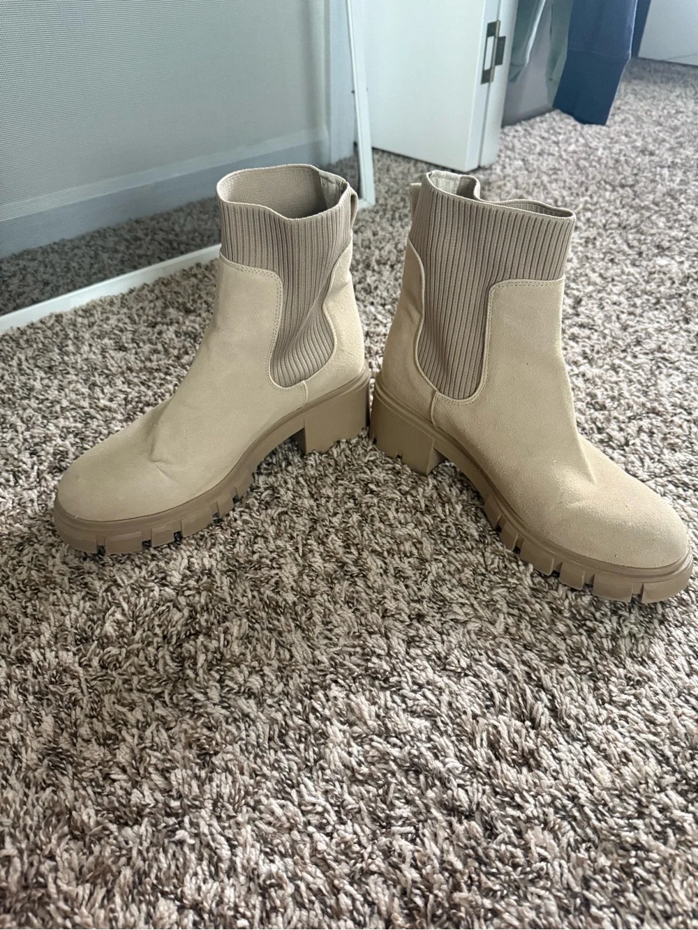 Women’s Beige Chelsea Knit Boot - Slip-On Comfort